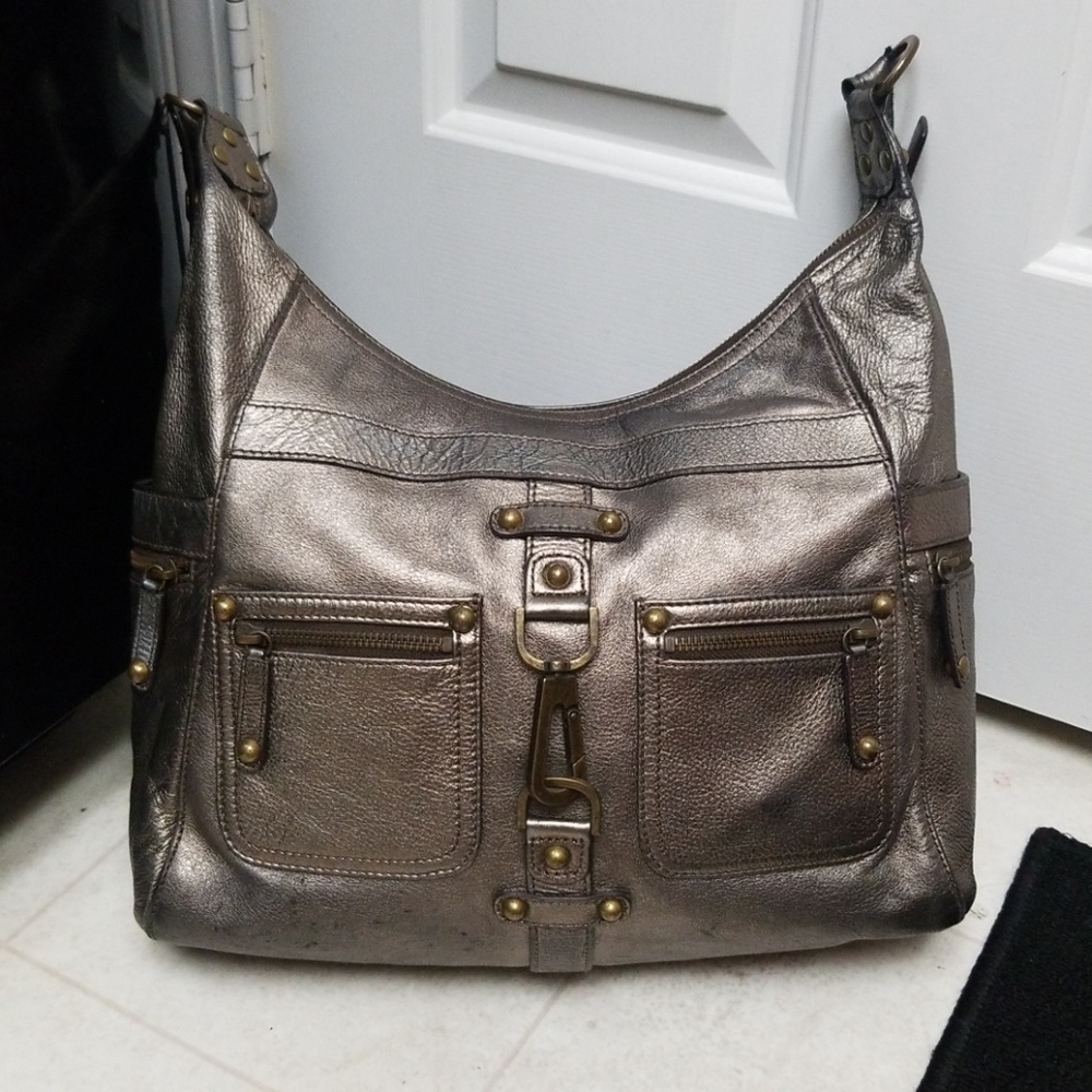 Authentic RAFE Large Leather Bag Pewter Silver Metallic Bronze Studded